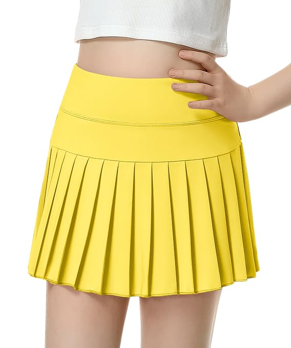 QooNoo Girls Pleated Tennis Skirts with Shorts Athletic Skirt with Side Pocket High Waist Active Skort for Girl Youth Kids