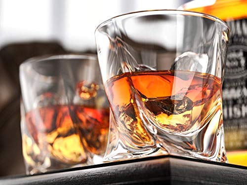 Image of Crystal European Twist Whisky Glass Stylish Old Fashion Rocks Tumblers Lead-Free Glassware for Scotch Bourbon Cognac Brandy Cocktail Old Fashioned Cocktail Tumblers 300 Ml (Set of 2)