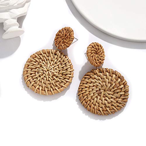 Rattan Earrings for Women Handmade Lightweight Wicker Straw Stud Earrings Statement Weaving Braid Drop Dangle Earring4