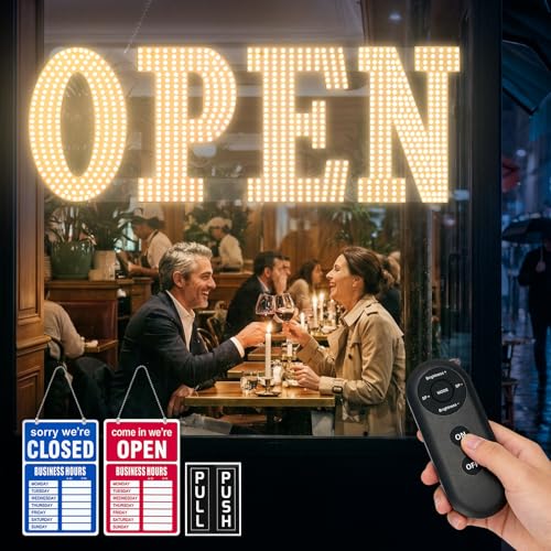 Image of 30 inchx10 inch Large LED Open Sign for Business - Unique Design super Bright Open Signs With chain - High Visibility for Stores, Bar, Hotel, Retail Shops,Window, Salon, Restaurant, Office (Warm White, 30*10inch)