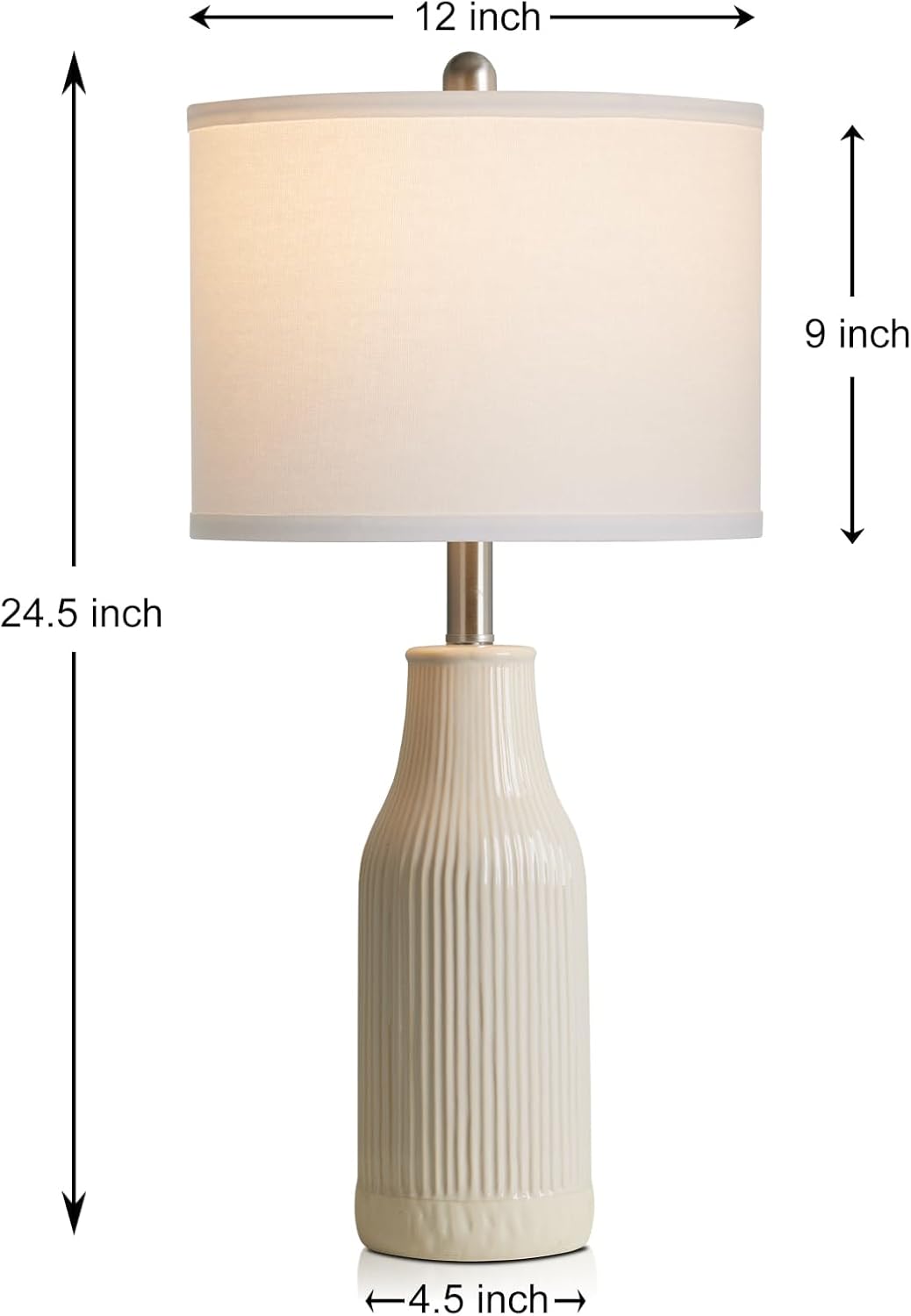 24.5" Ceramic Table Lamps Set of 2, Modern Farmhouse Bedside Lamps for Bedroom Nightstand, Small Table Lamp for Living Room End Table, Beige (2 LED Bulbs Included)