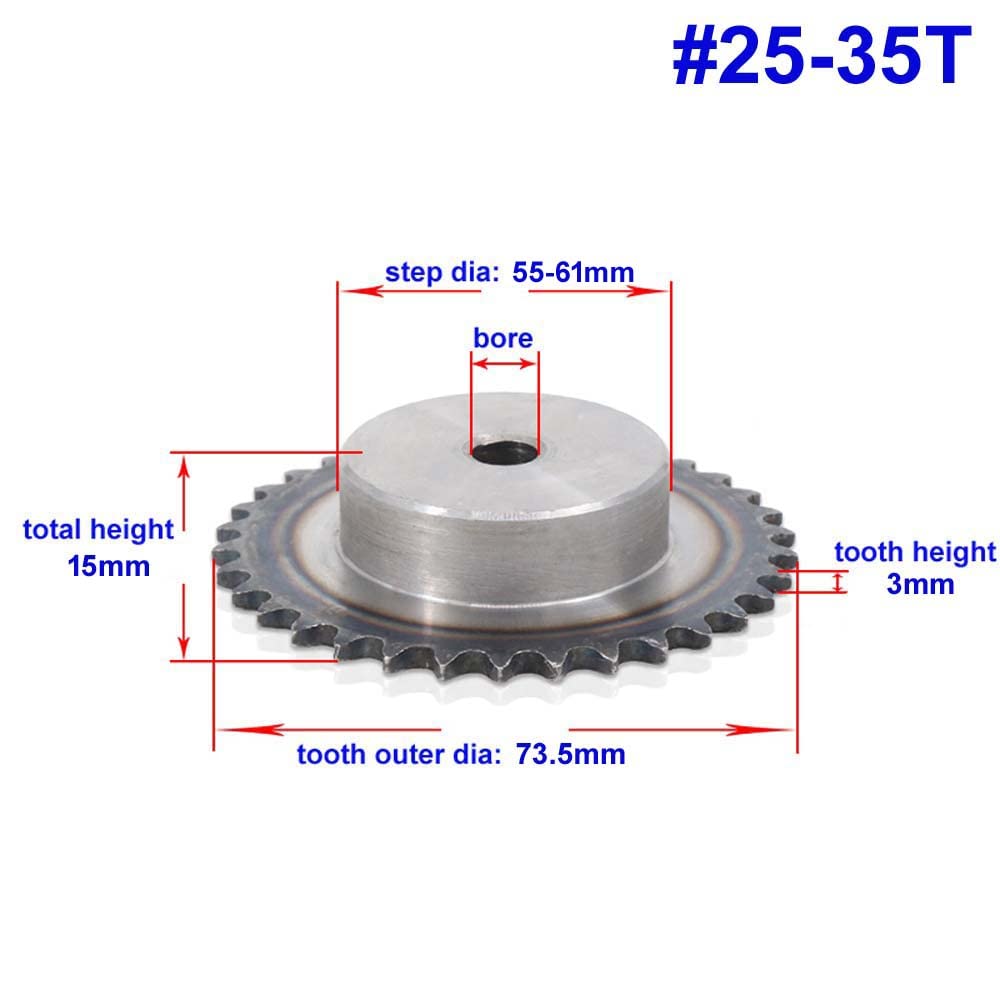 #25 Roller Chain Drive Sprocket 35 Teeth #25-35T 1/4" Pitch for #25H Roller Chain Without Set Screw Holes