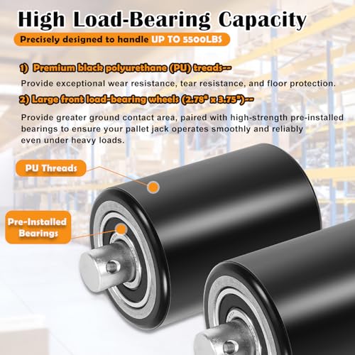 Image of Fit for Crown PTH50 Pallet Jack Front Load Wheels Replacement Kit, Pair Front Load Roller(2.78 inch x 3.75 inch), with Pre-Installed Bearings, Axles, 20mm ID Poly Tread, Pins and Install Tool Kit