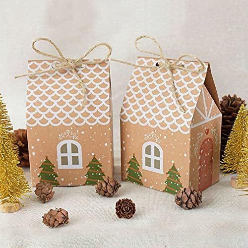Gift Bags 20/50Pcs Christmas Candy Box Christmas Eve Apple Packaging Bag Cookie Packaging Paper Box (Color : Khaki, Size : 50pcs)
