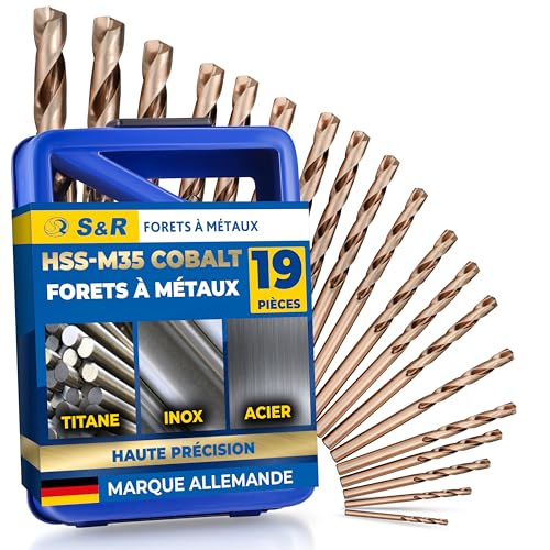 S&R 19 Forets à métaux HSS COBALT 1-10 mm, angle 135 °, DIN 338 et 1412, Professionnel. Coffret...