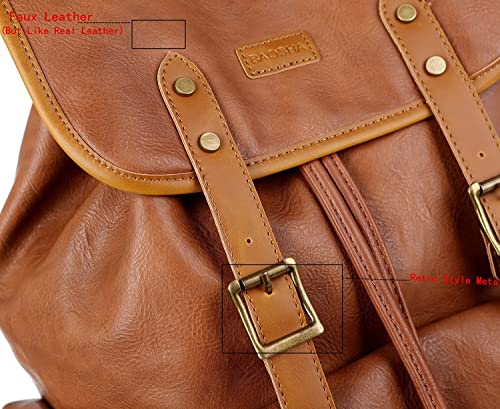 Baosha PU Leder Laptop Rucksack für 15.6 Zoll Herren Laptoptasche Business Arbeit Schule College Rucksack Satchel Schulrucksack Reise Rucksack CN-01 (Braun)