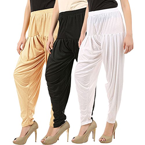Image of Buy That Trendz Combo Offer (Pack of 3) Cotton Viscose Lycra Dhoti Patiyala Salwar Harem Bottoms Pants for Womens (White, Maroon, Black)