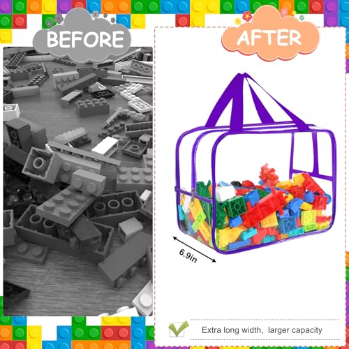 Image of 6 Colors Widen X-Large Storage Bags 12.6x9.25x6.9In with Labels, Reusable Clear PVC Board Game Storage, Travel Waterproof Organizer Bags with Zipper for Building Blocks, Puzzle, Stuffed Animals