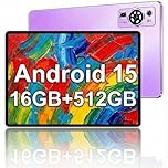 UXD Android 15 Tablet 10 Inch, 16GB RAM 512GB ROM Tablet PC, 4G LTE Dual SIM WiFi GPS, Octa-Core, 8000mAh Battery, 2 in 1 Tablet with Keyboard Mouse Case Bundle, for Work Study Gaming, Purple