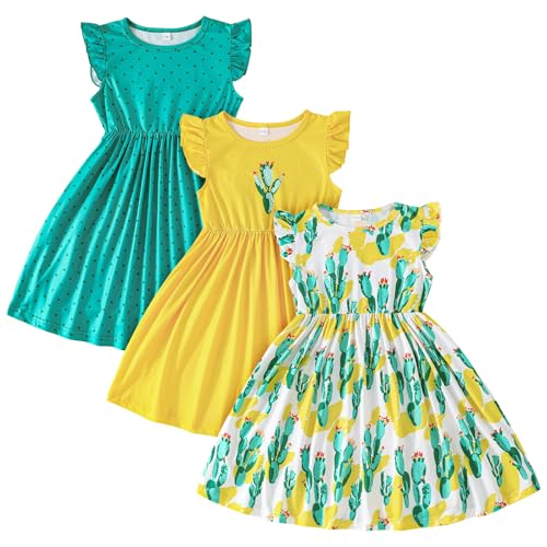 Image of Toddler Little Girls Casual Dresses Short Sleeve Crew Neck Graphic Cartoon Dress for 2-8 Years