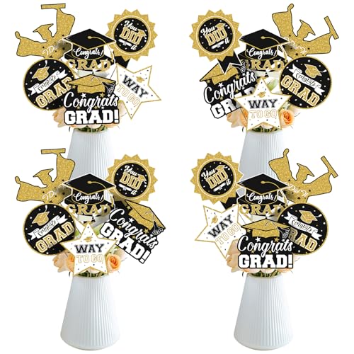 Image of 2026 Graduation Party Decorations - 24 Pcs Class of 2026 Congrats Grad Table Centerpieces Graduation Table Decorations Sticks Table Toppers for Graduation Party (Black Gold)