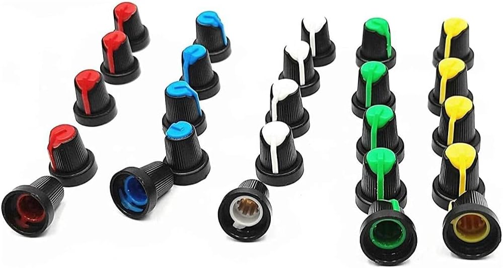Liyafy 6mm Knurled Shaft Dia Potentiometer Knob assortment Control Knob Cap 100 Pcs