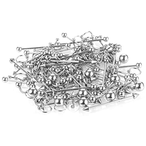 Xpircn 150Pcs Mixed Piercing Stainless Steel Nose Horseshoe Lip Tongue Eyebrow Tragus Septum Clicker Body Piercing Navel Belly Ring Nipple Industrial Barbells 14G 16G 20G #TOP7