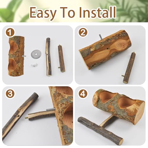 Image of Wooden Bird Feeding Dish Cups Perch Stand Hanging Feeder Solid Wood Parrot Feeding Bowl for Parakeets Conures Cockatiels Budgie Parrot