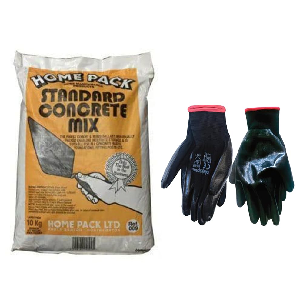 Concept4u Standard Concrete 10kg with Large Nitrile Coated Gloves for Concrete Bases & Foundations Ideal for Patching, Fitting Posts, Brick-Laying