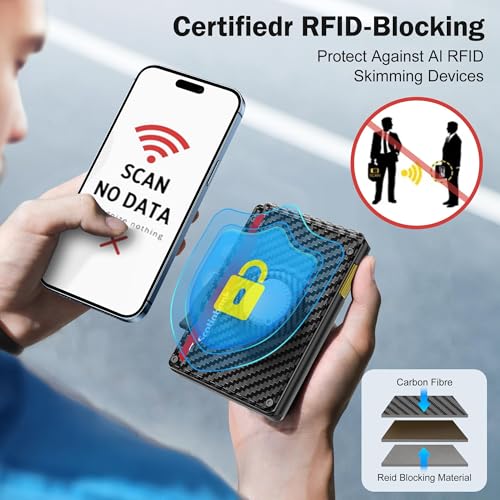 Wallet for Men with Tracker Tag Combo[iOS Only],Mens Wallet Minimalist Bifold,Money Clip Slim Leather Slots Credit Card Holder|RFID Blocking,Pop Up Wallet Metal Aluminum with 9-13 Cards & ID Window4