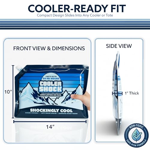 Image of Cooler Shock Reusable Ice Packs for Cooler - Long Lasting Cold Freezer Packs for Coolers and Lunch Boxes - Cooler Ice Packs for Camping Gear, Fishing, Road Trips, Beach Must Haves