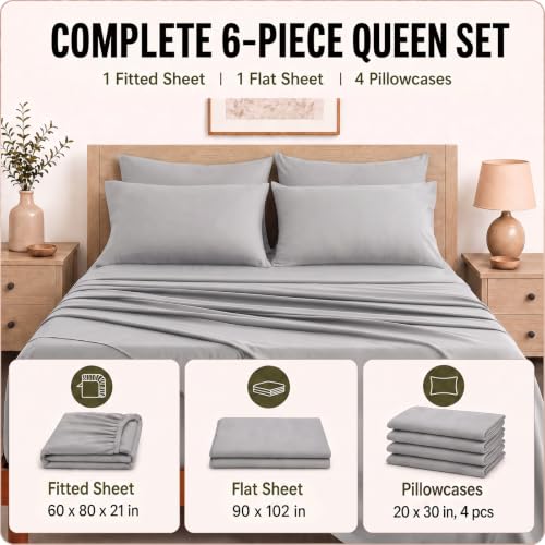 Image of CozyLux 6-Piece Queen Sheet Set, Fits 18-21 Inch Mattresses, Oeko-TEX
