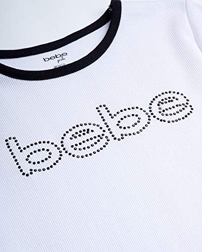 bebe Girl's Tee Shirts - 2 Pack Short Sleeve Graphic Top Shirts with Rhinestone and Glitters (Sizes: 4-6X)2