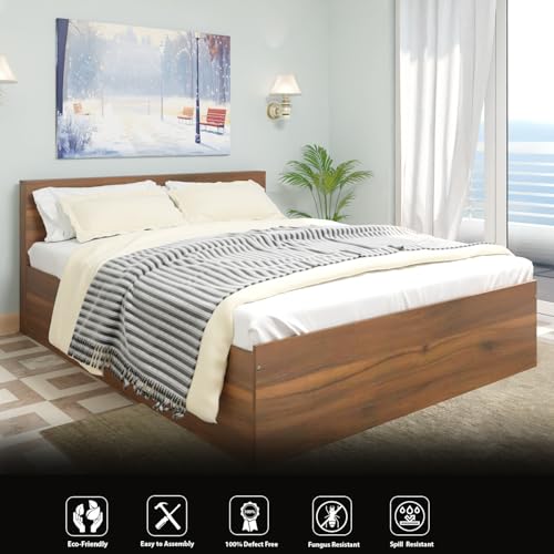 Image of VIKI Hydraulic King Size Bed with Storage (70x80) | Engineered Wood Hydraulic Lift Wooden Bed Frame for Bedroom | Modern Storage Cot | Brussel Walnut Finish | Free Assembly | 1 Year Warranty