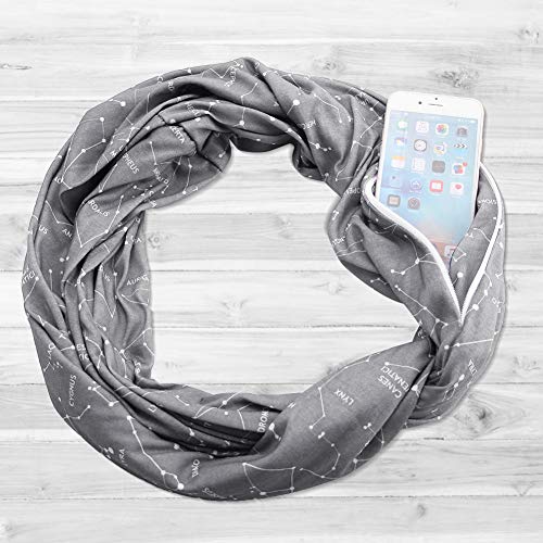 Scarf Travel Scarf with Secret Zipper Pocket, Mysterious Romantic Pattern for Men Women(Grey)4