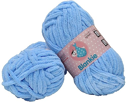 Image of M.G ENTERPRISE Knitting Yarn Thick Chunky Wool, Blankie Sky Blue 400 Gms Best Used With Knitting Needles-Ie Art-Aaeb