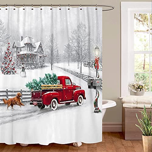 Jbralid Winter Christmas Shower Curtain White Snow Vintage