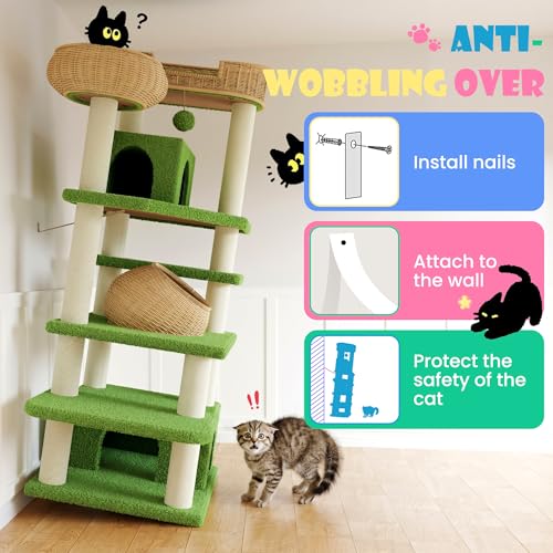 Árbol para Gatos SHA CERLIN 74'' Verde con Rattan y Sisal miniatura 7