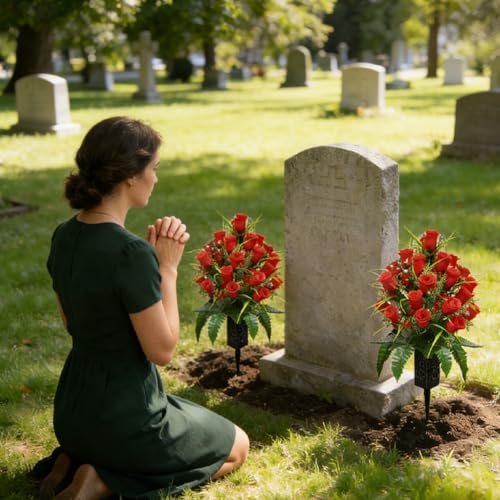 Ramo de rosas artificiales para tumbas de 51 cm con veinte flores para cementerio 5