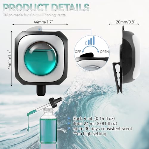 Image of Car Air Freshener Vent Clip 6 Pack 4ml Each Up to 180 Days Long Lasting Scent Odor Eliminator for Women Men(Variety)