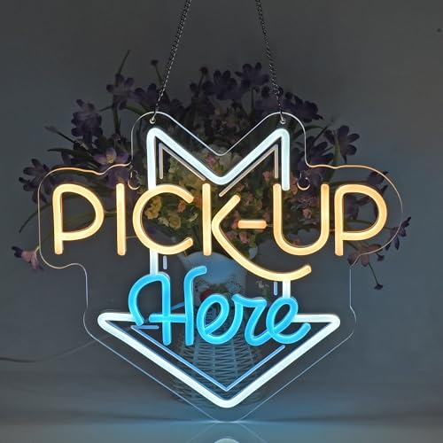 Image of PICK-UP Here Neon Sign, Neon Lights Hanging Wall Art Decoration for Restaturant Shop Bar Market Bakeries Cafe Celebration Home Decor, USB Powered Ultra Bright Dimmable,14.57x12.6inches