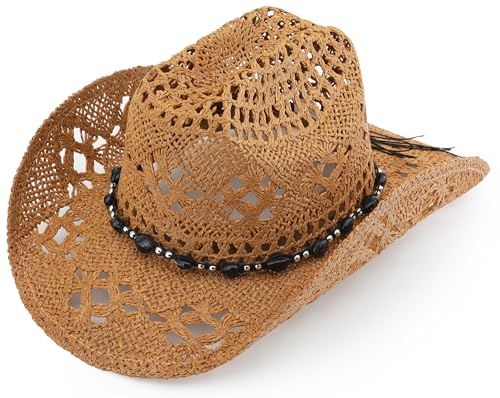 Pro Celia Straw Cowboy Hat for Women and Men Western Cattleman Style Wide Shapeable Brim (US Alpha One Size Khaki)