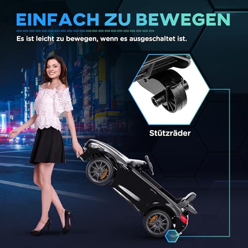 AIYAPLAY Kinder Elektroauto 12V Elektrofahrzeug mit 2,4G Fernbedienung, Lichten, Musik, Stützräder, 3-5 km/h, Kinderauto mit USB, MP3, Rückwärtsfunktion, Sanftstart, für Kinder 3-6 Jahre, Schwarz – Bild 5