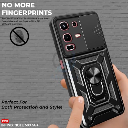 Image of AESTMO Tough Armor Inifnix Note 50S 5G+ Bumper Back Case Cover | Ring Holder & Sliding Camera Shield Cover | 360 Degree Protection Back Case Cover for Inifnix Note 50S 5G+ (Black)