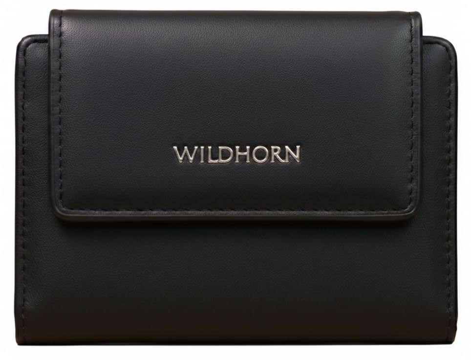 WildHorn Women’s Wallet | Premium Vegan Leather Ladies Purse with Zip & Button Closure | Multiple Card Slots & ID Window | Compact Stylish Wallet (Black)