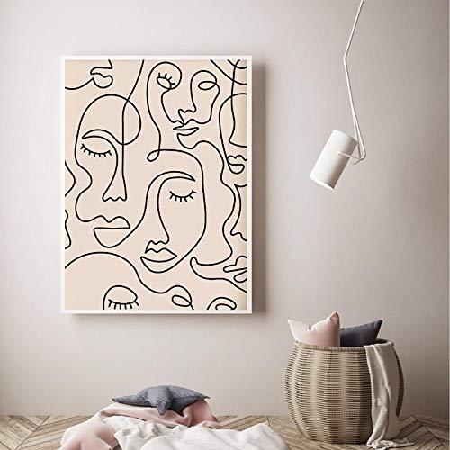 Affiche minimaliste femme dessin au trait visage peinture sur toile décoration maison murale 50x70