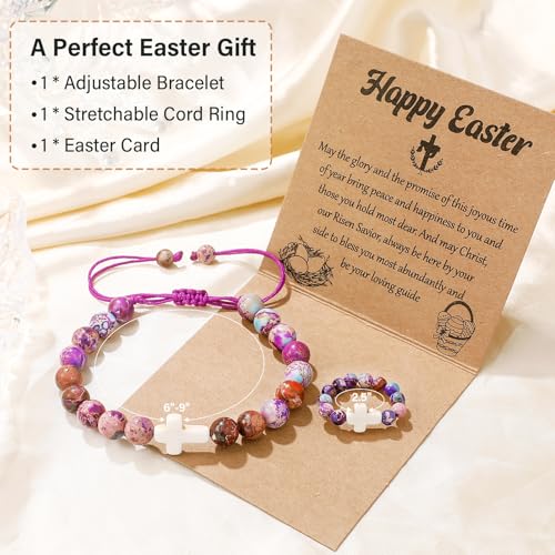 Easter Basket Stuffers, Cross Bracelet & Ring Set Easter Gifts for Teens Girls Boys, Religious Jewelry for Baptism Communion Confirmation4