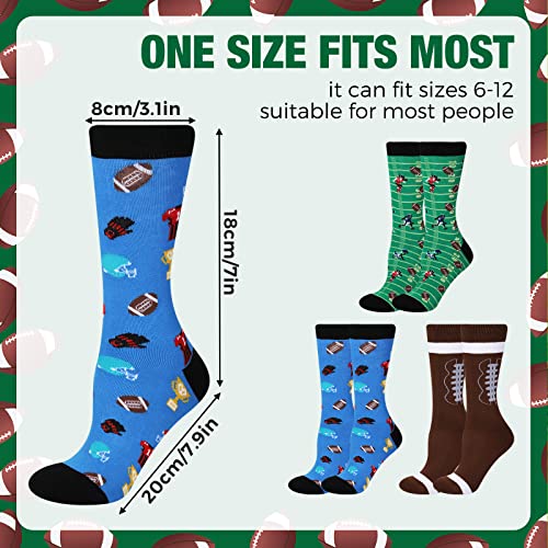 Coume 3 Pairs Novelty Football Socks Funny Gifts for Women Men Christmas Sports Themed Crew Socks Lover Gifts for Party Favor (Brown, Green, Blue, Football Style)3