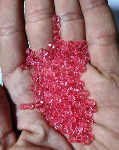 Image of GoSetGet! 4mm Rondelle /Tire (1000Pcs) LITE Pink Crystal Macrame Plastic Beads for Arts, Crafts & Decoratives-High Sparkle Cutting Crystal Beads for Macrame, Jhula, Torana, Jhumar (Pink)
