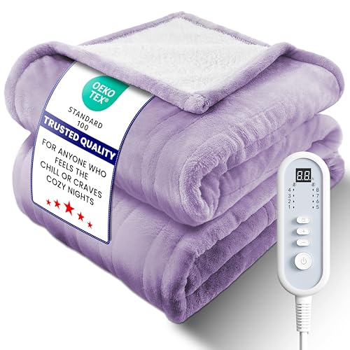 Electric Heated Blanket Full, Ultra‑Cozy Premium Flannel & Sherpa, Even Heat Distribution & Stable Temp, 1–10H Auto‑Off, 8 Temps (86–125.6°F), Overheat Protection, Ideal Gifts for Grandma