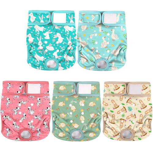 Image of wegreeco Female Dog Diapers, Washable Reusable Pet Puppy Doggie Diapers for Small Medium Large Female Dogs in Heat Period, Doggy Period Panties, 5 Pack, Small, Lively Animals