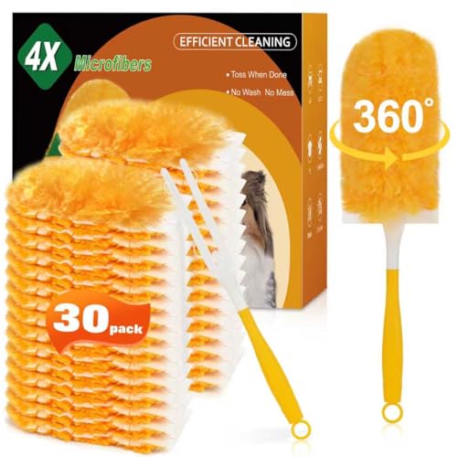Image of 360 Heavy Duty Duster Refills for Swiffer Duster,30 Pack & 1Handle 4X Faster Electrostatic Deep Duster Kit for Cleaning, Pet Hair, Blinds & Car Vents,Lasts 2+ Months, Eco-Friendly & Gift-Ready
