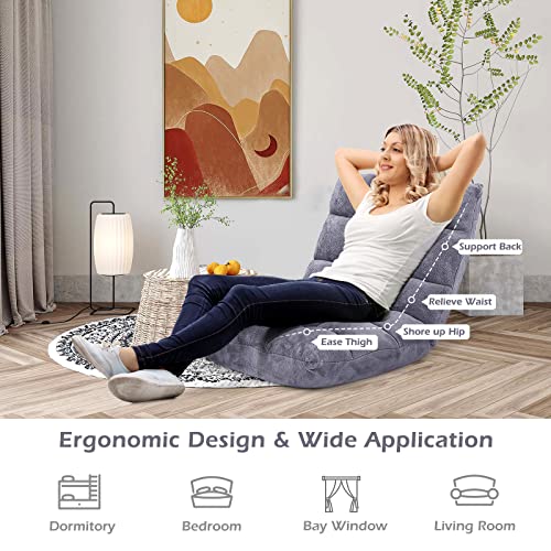 Image of COSTWAY Floor Chair, Video Gaming Chairs with Back Support, Adjustable 14-Position, Alloy Steel Frame, Lazy Sofa Lounge Recliner for Adults Kids, Grey