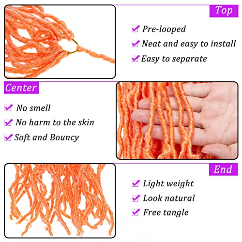 Zrq 24 Inch Orange New Soft Locs Crochet Hair 2 Packs Faux Locs Crochet Hair Pre-Looped Goddess Locs Knotless Style Natural Synthetic Curly Wavy Crochet Braids Hair For Black Women (24 Inch, 2Packs, Orange#) #TOP2