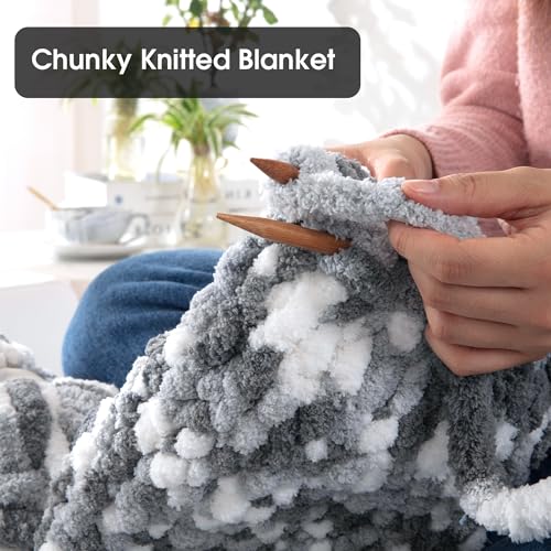 Image of MABOZOO Tie Dye Chunky Yarn for Crocheting 8 Pack,Fluffy Jumbo Chenille Yarn,Soft Plush Yarn Bulky,Giant Thick Fuzzy Yarn for Hand Knitting or Arm Knitting,Grey (26 yds,8 oz Each Skein)