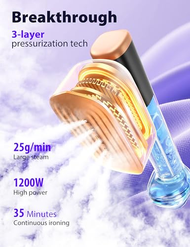 Steamer for Clothes Portable Handheld Garment Steamer,15s Fast Heat-up,180ml Tank,Steamer Ironing Gloves,35 Minutes of Continuous Ironing for Travel and Home(Black Gold) - Image 3