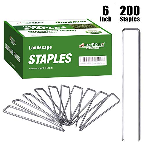 Amagabeli 6 Inch Galvanized Landscape Staples 200 Pack Garden Stakes Heavy-Duty Sod Pins