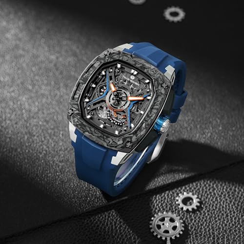 Image of TSAR BOMBA Luxury Mechanical Watches for Men with Carbon Fiber Case Men Wristwatch Luminous 5ATM Water Resistant Men's Watch with Fluorine Rubber Strap Great Gifts for Men
