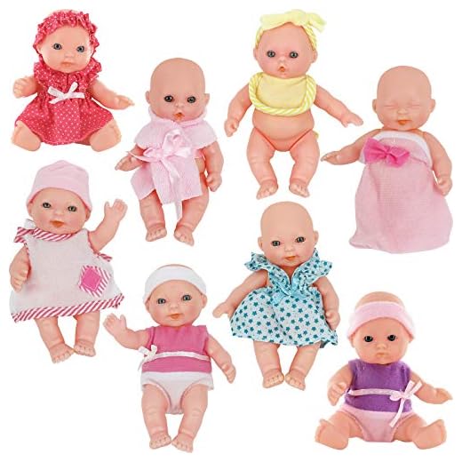 Click N' Play Set of 8 Mini 5” Baby Girl Dolls