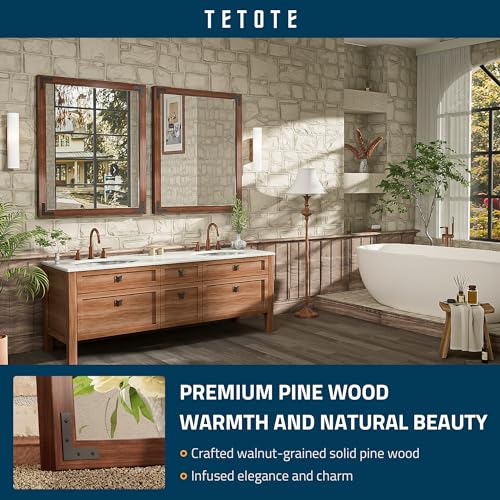 TETOTE-Wooden-Mirror-for-Bathroom-Vanity-30-x-36-Inch-Rustic-Farmhouse-Walnut-Brown-Wood-Frame-Rectangle-Wall-Mirror-for-Living-Room-Bedroom-Entryway-Waterproof-HorizontalVertical-Easy-to-Install TETOTE Wooden Mirror for Bathroom Vanity 30 x 36 Inch Rustic Farmhouse Walnut Brown Wood Frame Rectangle Wall Mirror for Living Room Bedroom Entryway Waterproof HorizontalVertical Easy to Install